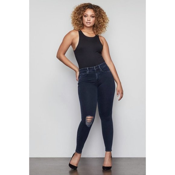 NEW GOOD AMERICAN Good Legs Skinny Dark Wash Distress High Waist Jeans S… - Picture 11 of 12